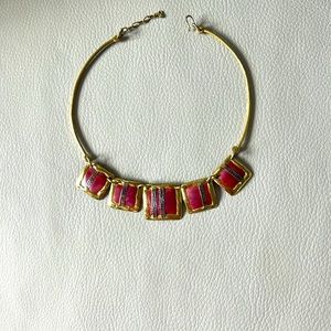 Vintage Beautiful Red And Gold Metal Necklace. - image 1